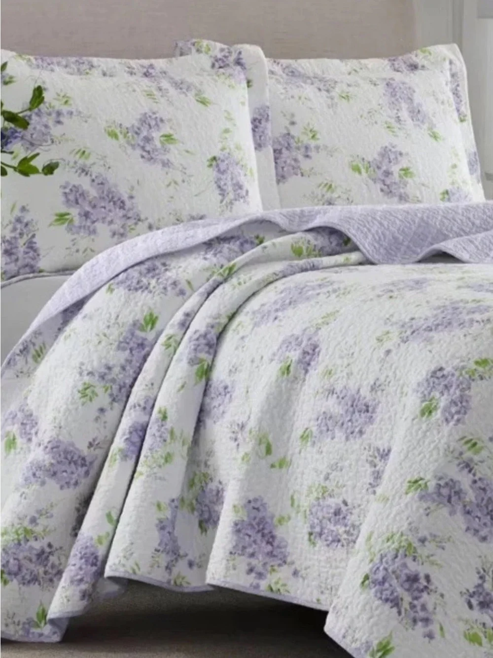 Laura Ashley ~ Full/Queen Keighley Floral 3 Pc Quilt Set Reversible Purple
